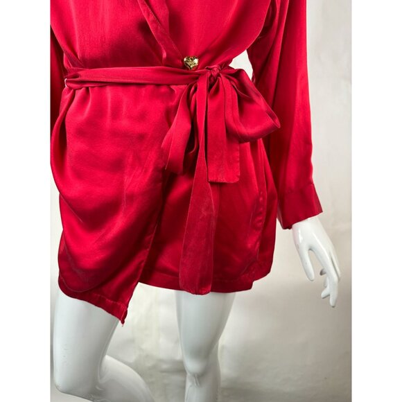 Marilyn Monroe By Warners Satin Red Wrap Robe With Belt & Embroidered Logo - Picture 14 of 16